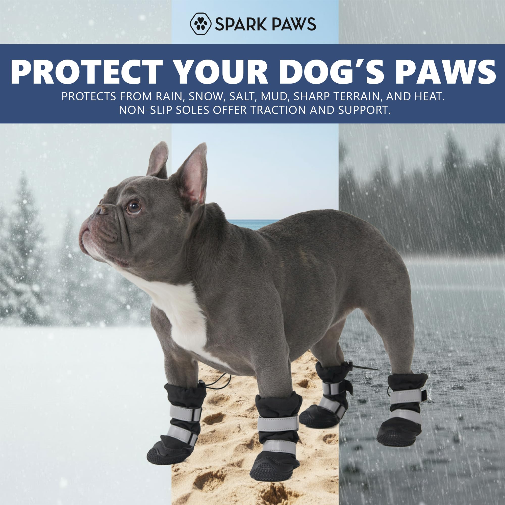 Spark Paws Dog Rainboots, Waterproof Dog Shoes for Medium to Large Dogs, Non Slip, Dog Booties and Paw Protectors - 4PCS Doggie Hiking Boots with Reflective Straps - Black - Size 7 - Image 4