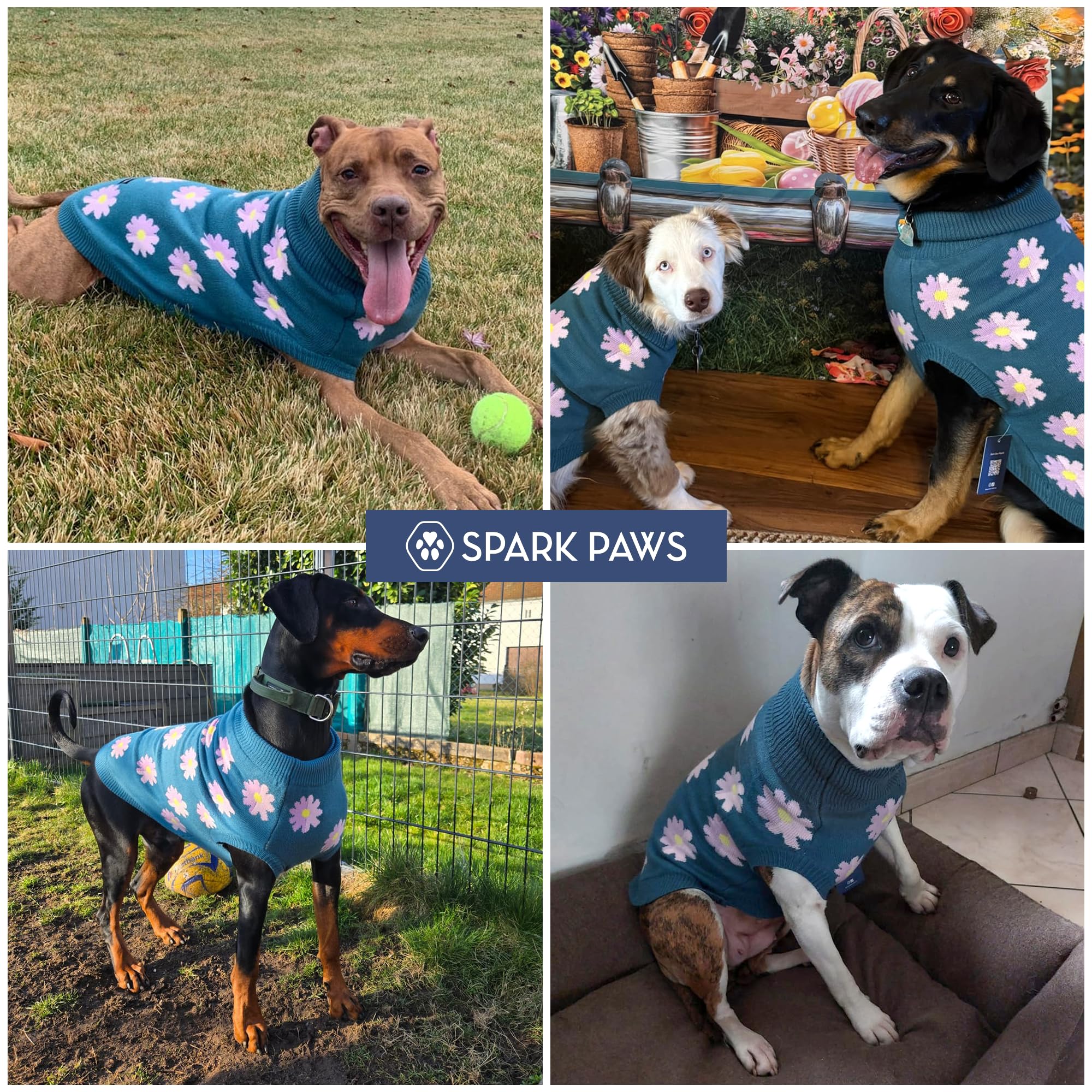 Spark Paws Knit Dog Sweater – Ultra Soft Warm Winter Dog Sweater for Small, Medium & Large Dogs – Stretch Fit Pet Sweater for French Bulldog, Pitbull, Girl & Boy Dogs Jacket, (Flower,2XL) - Image 6
