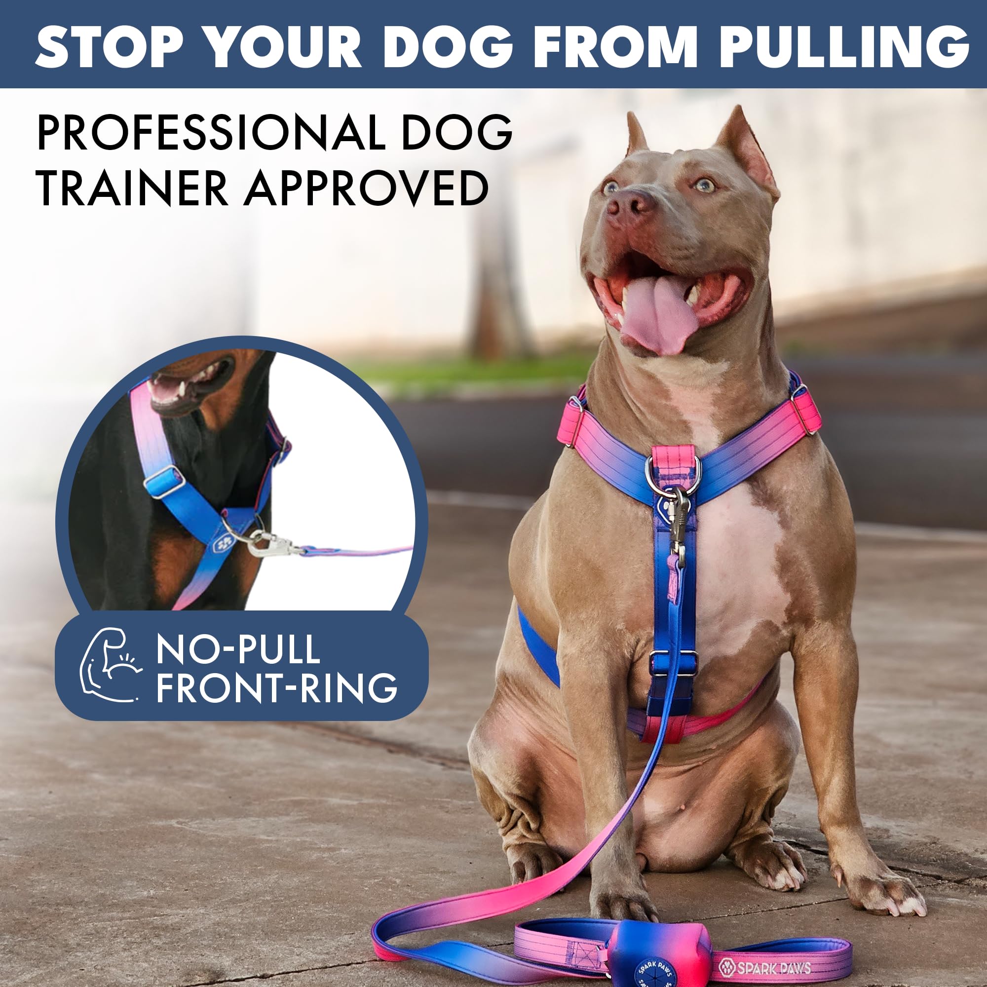 Spark Paws No Pull Dog Harness with Handle for Large Dogs, Heavy Duty Dog Harness for Big Strong Breeds, Adjustable, Y Shaped Padded Halter Design with Front Clip - Snow Cone - L - Image 3