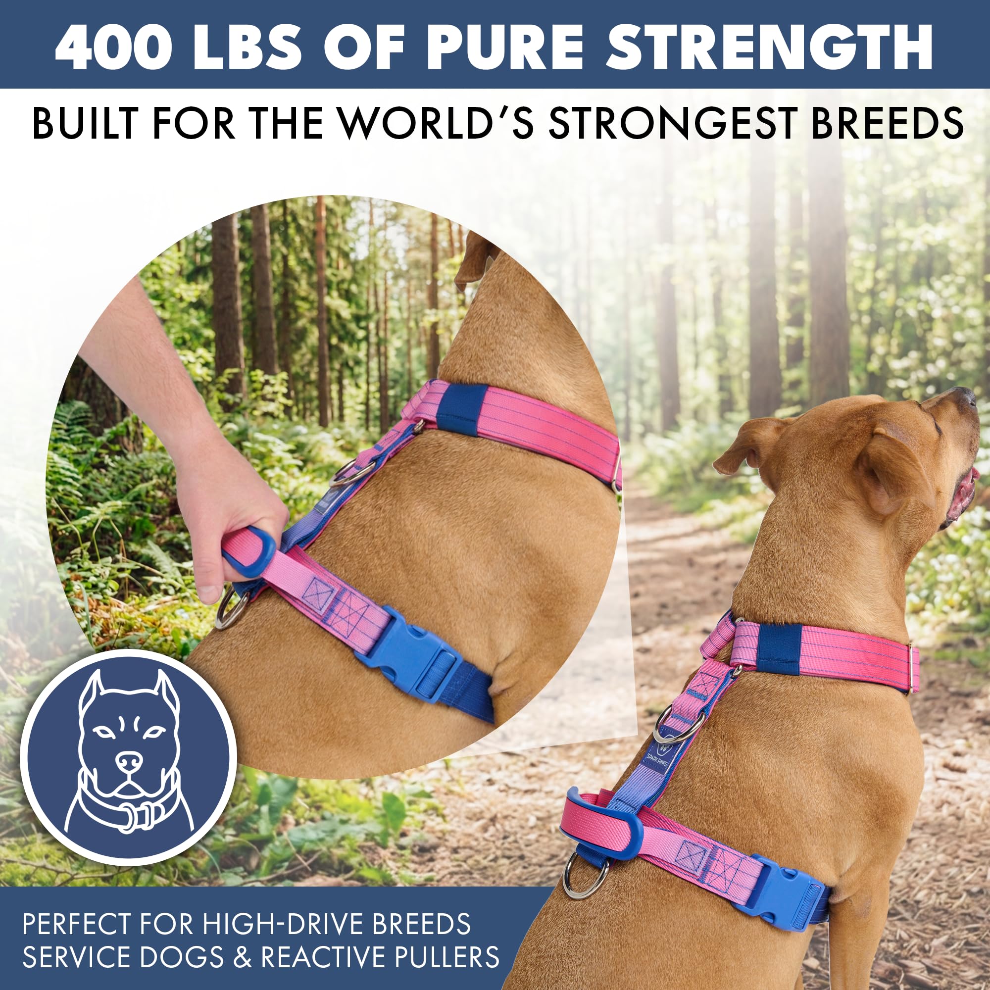Spark Paws No Pull Dog Harness with Handle for Large Dogs, Heavy Duty Dog Harness for Big Strong Breeds, Adjustable, Y Shaped Padded Halter Design with Front Clip - Snow Cone - L - Image 4